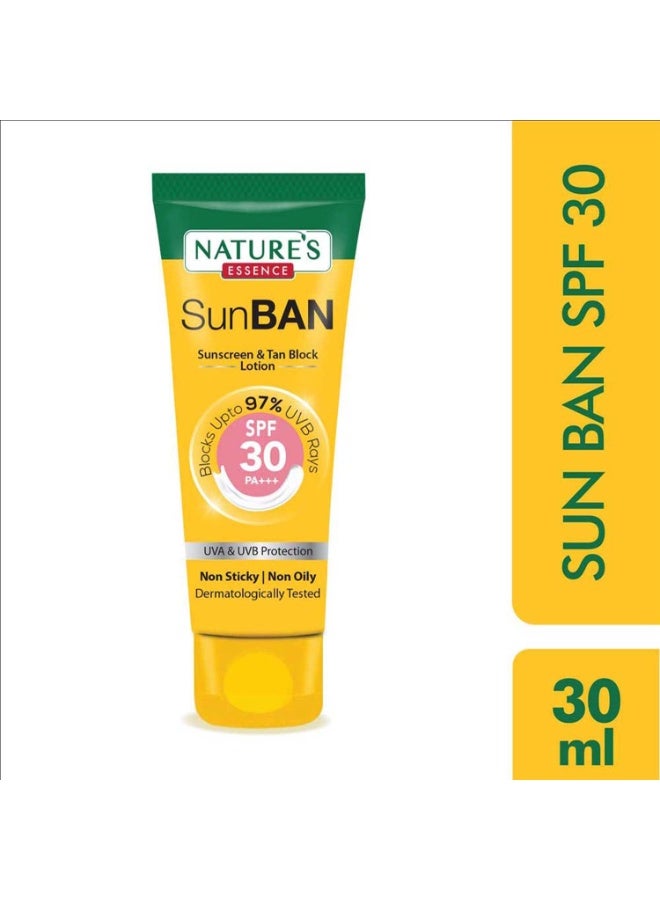 Nature's Essence Sunban Suncreen SPF 30 PA+++ | No White Cast and Broad Spectrum Sun screen | For All Skin Types | Non Greasy | Lightweight | For Men & Women | 30ml - Image 2