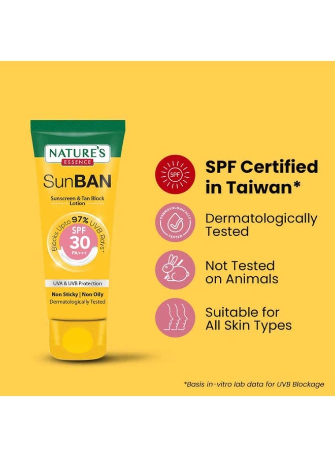 Nature's Essence Sunban Suncreen SPF 30 PA+++ | No White Cast and Broad Spectrum Sun screen | For All Skin Types | Non Greasy | Lightweight | For Men & Women | 30ml - Image 3