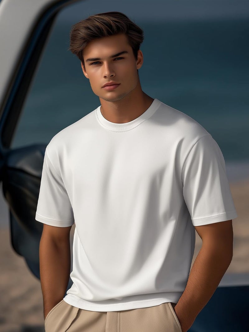 NOBERO Men's Cotton Solid Regular Fit T-Shirt (1M-TWTS-R0008_Black/White/Grey Melange, 2XL - Image 2