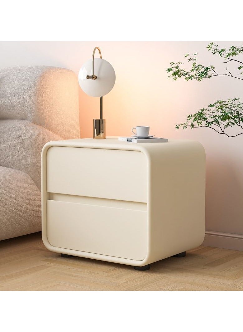 شو وو طاولة سرير جانبية حديثة من طبقتين، طاولة جانبية بدون تركيب، طاولة جانبية، طاولة جانبية نهائية، خزانة تخزين بجانب السرير، خزانة تخزين منزلية مجمعة بالكامل مع لمسة نهائية من الجلد، درجان خشبيان - Image 1