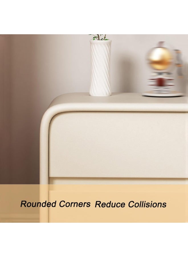 شو وو طاولة سرير جانبية حديثة من طبقتين، طاولة جانبية بدون تركيب، طاولة جانبية، طاولة جانبية نهائية، خزانة تخزين بجانب السرير، خزانة تخزين منزلية مجمعة بالكامل مع لمسة نهائية من الجلد، درجان خشبيان - Image 3