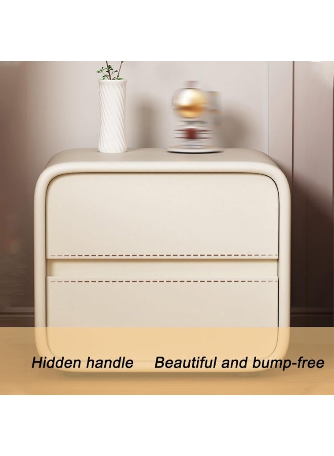 شو وو طاولة سرير جانبية حديثة من طبقتين، طاولة جانبية بدون تركيب، طاولة جانبية، طاولة جانبية نهائية، خزانة تخزين بجانب السرير، خزانة تخزين منزلية مجمعة بالكامل مع لمسة نهائية من الجلد، درجان خشبيان - Image 5