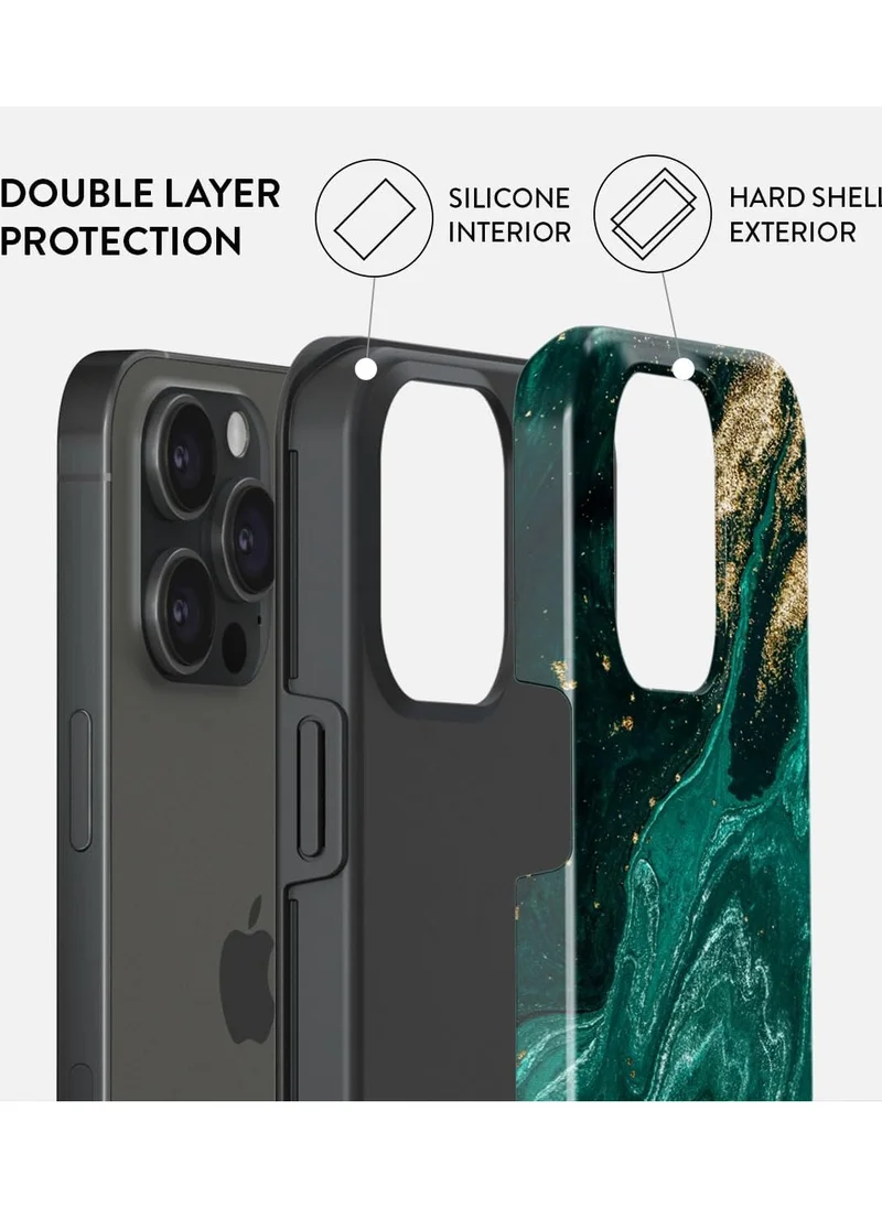 BURGA Luxury Gold Glitter Marble Phone Case Compatible with iPhone 14 Pro MAX  Double Layer Silicone Protective Case Emerald Pool