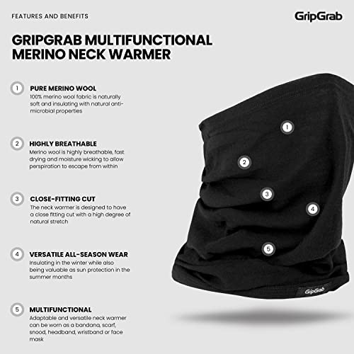 GripGrab Multifunctional Merino Wool Neck Warmer Thermal Cycling Winter Neck Gaiter Merino Neck Tube Scarf Lightweight - Image 2