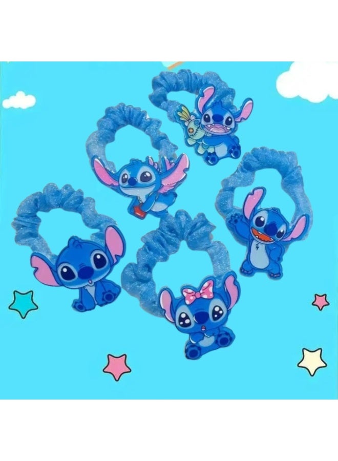 STITCH 5-pack-Stitch cartoon hair band children's accessories ponytail hair rope rubber band - Image 2