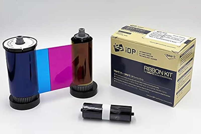 IDP IDP IDP SMART-31 and SMART-51 Series ID Card Printer Ribbon - YMCKO Full-Color, Resin Black and Overlay Panel Ribbon with Cleaning Roller, 250 Cards/roll - Image 1