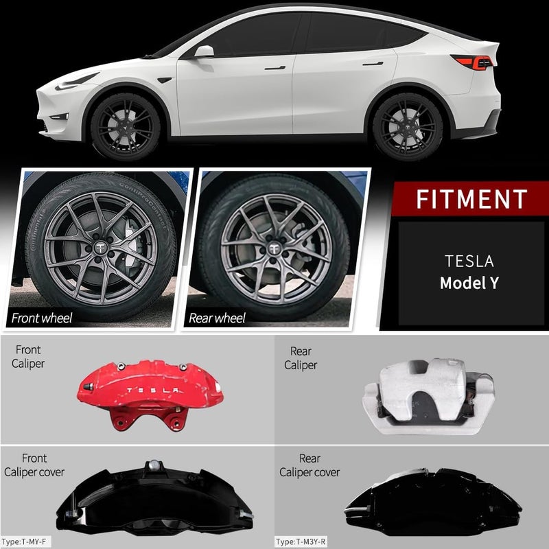 AOOA Black Caliper Covers with White AOOA New Moulds for Tesla Model Y (Set of 4) - Image 2