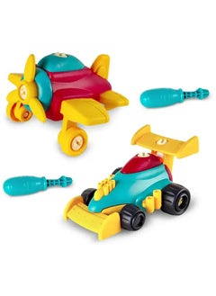 BAYBEE Baybee 2 Pcs Friction Powered Racing Car Airplane Toys with Screwdriver Unbreakable Pullback Vehicles Push and Go Crawling Toys for Kids Tool Set Play Assemble Gift Toys for Kids Boys Girls 