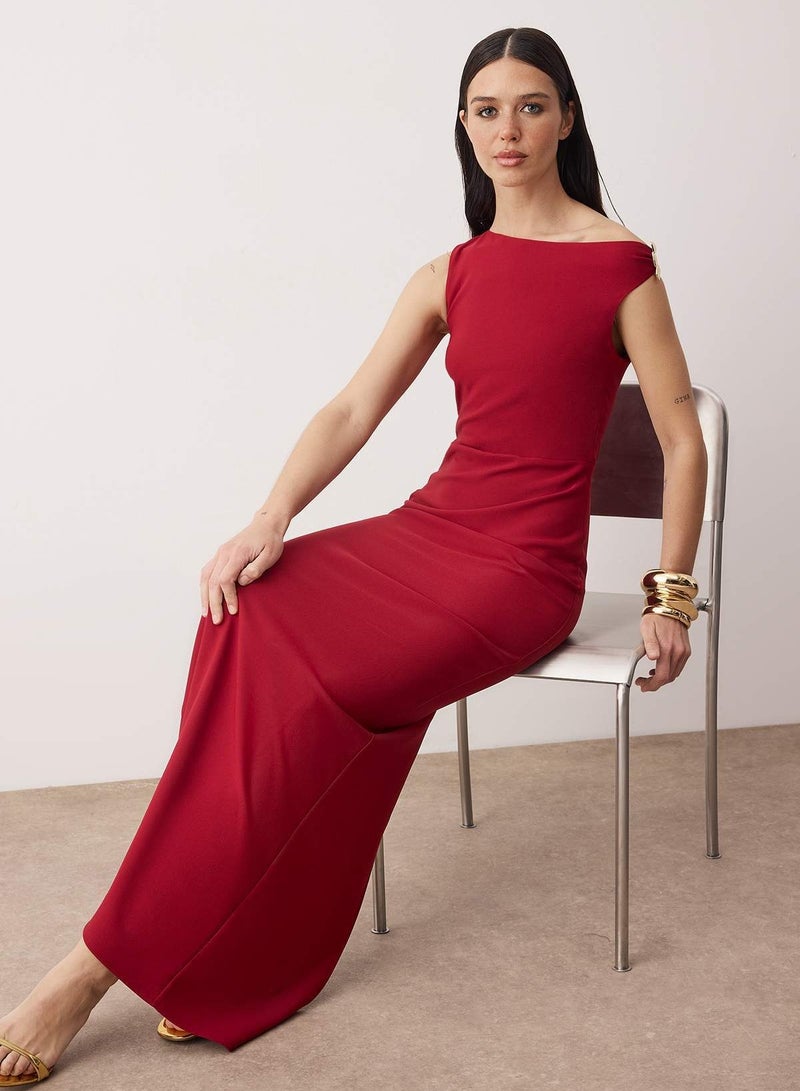 trendyol Burgundy Accessory Detail Asymmetric Neckline Woven Maxi Stylish Evening Dress Night Graduation Dress Tpraw26Ae00004 - Image 3