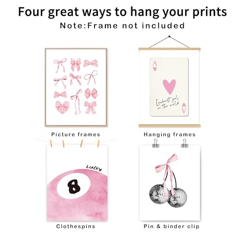 okaxscm Pink Coquette Trendy Preppy Wall Art Prints Set of 4, Coquette Room Decor, Preppy Room Decor Aesthetic, Pink Bow Disco 8 Ball Cherry Wall Decor Posters for Girls Bedroom Dorm, 8x10 Unframed - Image 2