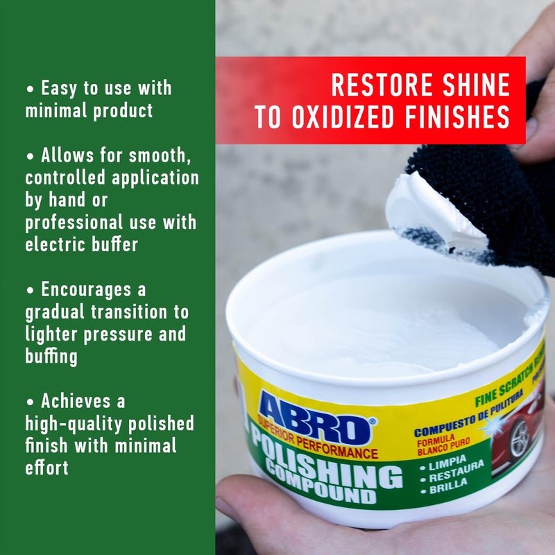 ABRO Superior Performance Car Polishing Compound for Oxidized Finishes, Buff, Shine, Smooth, & Clean, Scratch Remover for Vehicles, Boats, & Bikes - 10 oz. - Image 2