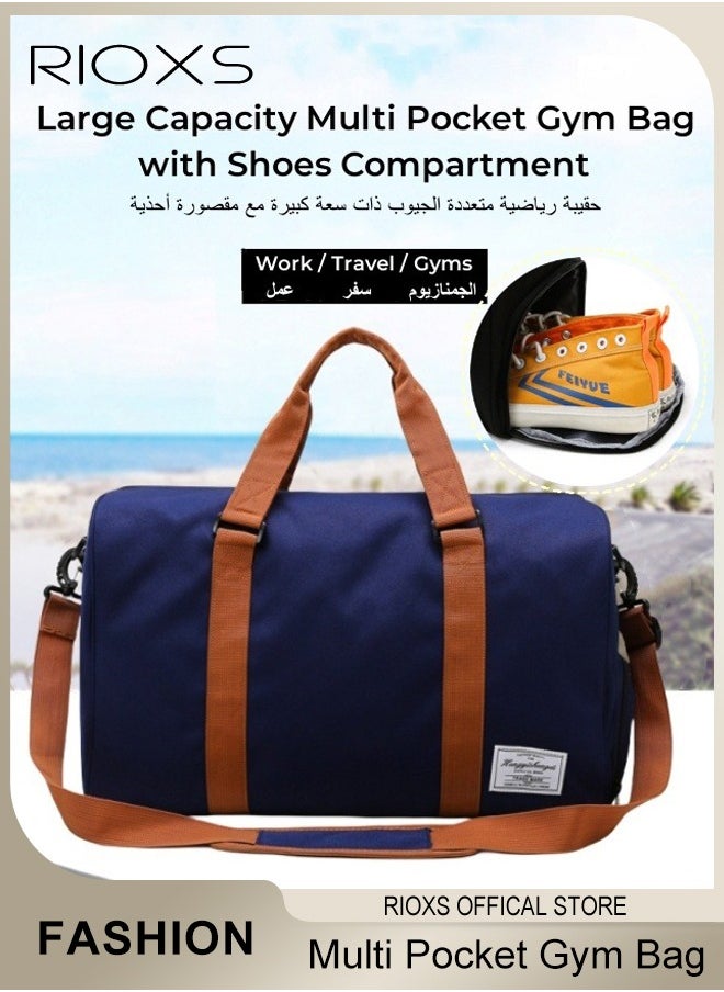 RIOXS Large Capacity Multi Pocket Gym Bag with Shoes Compartment Sports Bag with Waterproof Pocket Outdoor Sport Travel Duffel Bag for Women and Men  - Image 2