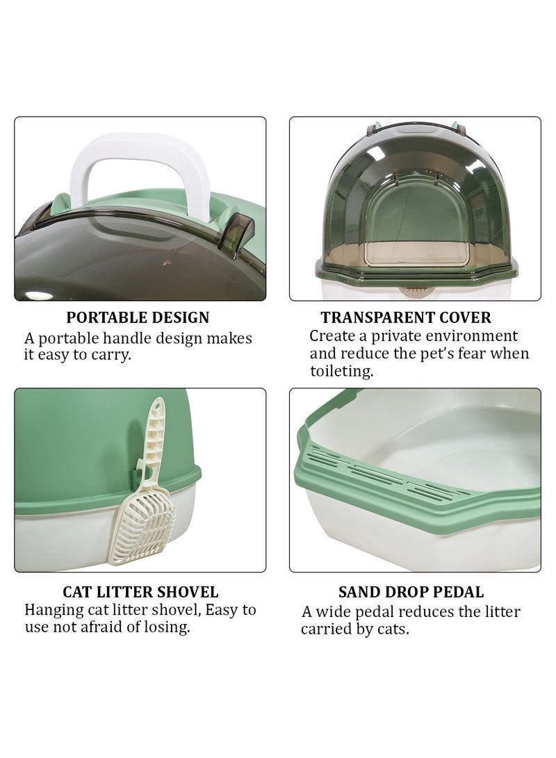 MAJIBAO Enclosed cat litter box with Portable handle, Transparent cover, Litter scoop, and Sand drop filter, Anti-odor & Leak-proof pet toilet for indoor cats and kittens 54 cm (White)  - Image 3