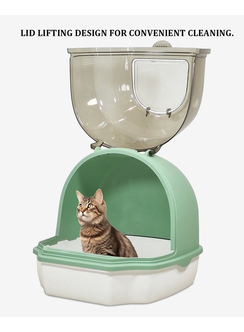 MAJIBAO Enclosed cat litter box with Portable handle, Transparent cover, Litter scoop, and Sand drop filter, Anti-odor & Leak-proof pet toilet for indoor cats and kittens 54 cm (White)  - Image 4