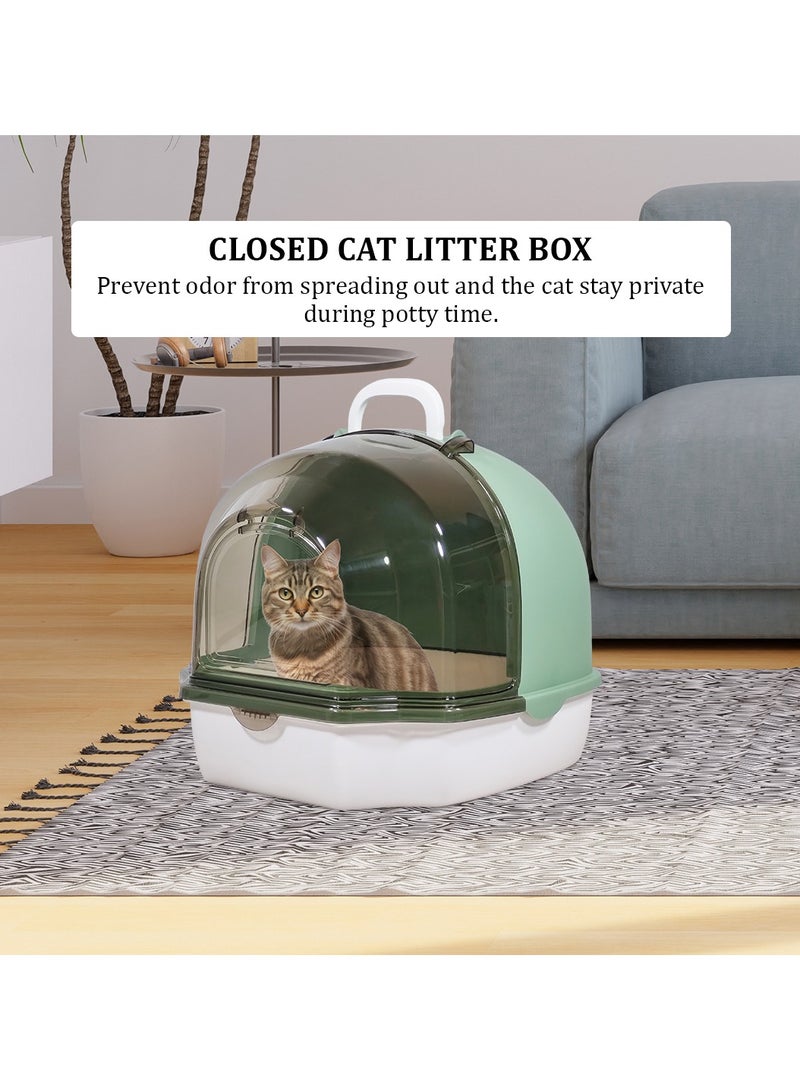 MAJIBAO Enclosed cat litter box with Portable handle, Transparent cover, Litter scoop, and Sand drop filter, Anti-odor & Leak-proof pet toilet for indoor cats and kittens 54 cm (White)  - Image 5