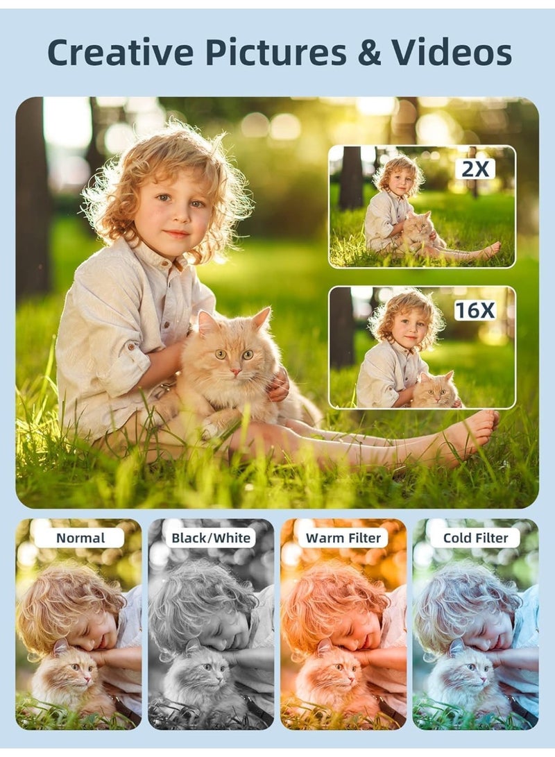 إيونتو كاميرا رقمية بدقة 1080 بكسل عالية الوضوح، كاميرا بدقة 44 ميجابكسل، كاميرا رقمية مدمجة، تقريب رقمي 16x، كاميرا سهلة الاستخدام لتصوير الفيديوهات، كاميرا رقمية مدمجة محمولة للأطفال والمراهقين وكبار السن والمبتدئين (أسود) - Image 4