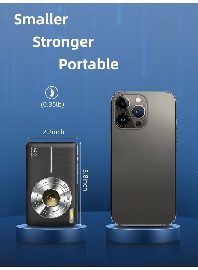 إيونتو كاميرا رقمية بدقة 1080 بكسل عالية الوضوح، كاميرا بدقة 44 ميجابكسل، كاميرا رقمية مدمجة، تقريب رقمي 16x، كاميرا سهلة الاستخدام لتصوير الفيديوهات، كاميرا رقمية مدمجة محمولة للأطفال والمراهقين وكبار السن والمبتدئين (أسود) - Image 2