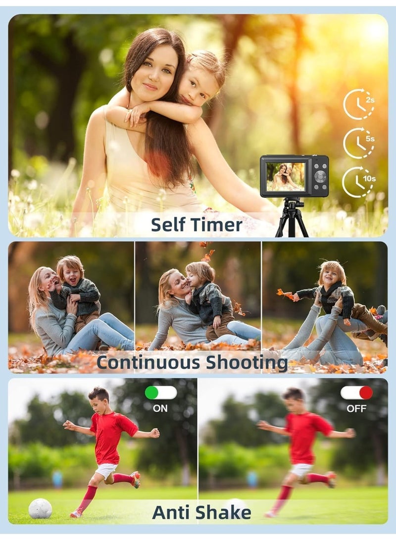 إيونتو كاميرا رقمية بدقة 1080 بكسل عالية الوضوح، كاميرا بدقة 44 ميجابكسل، كاميرا رقمية مدمجة، تقريب رقمي 16x، كاميرا سهلة الاستخدام لتصوير الفيديوهات، كاميرا رقمية مدمجة محمولة للأطفال والمراهقين وكبار السن والمبتدئين (أسود) - Image 3