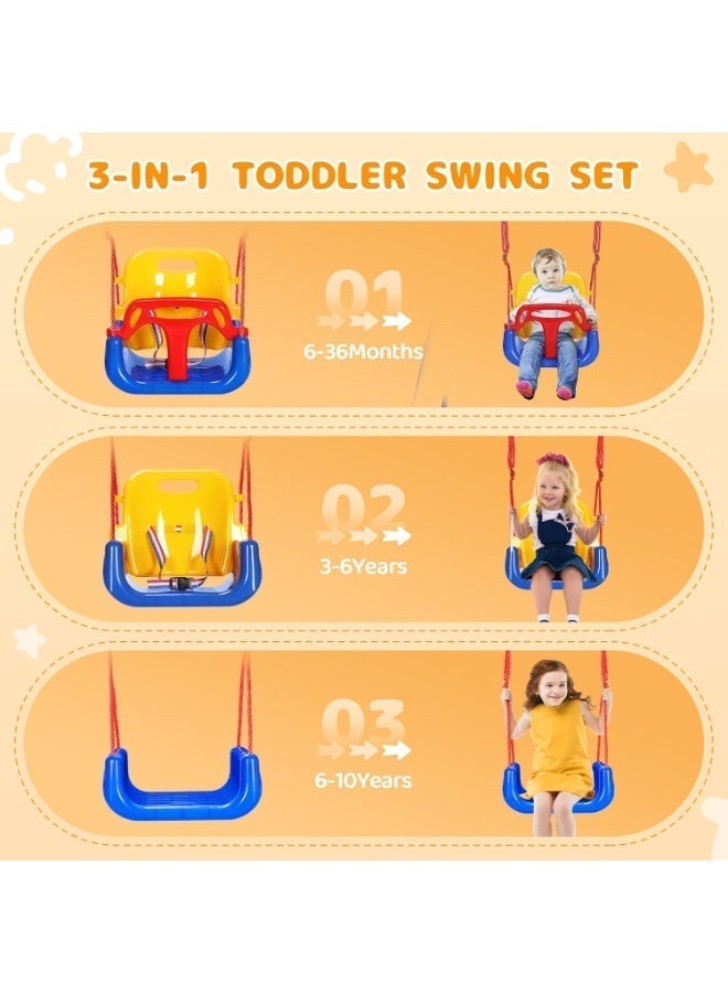 A brightly colored 3-in-1 baby swing that is adjustable and detachable to suit various stages of a child's growth, featuring a sturdy safety belt. - Image 4