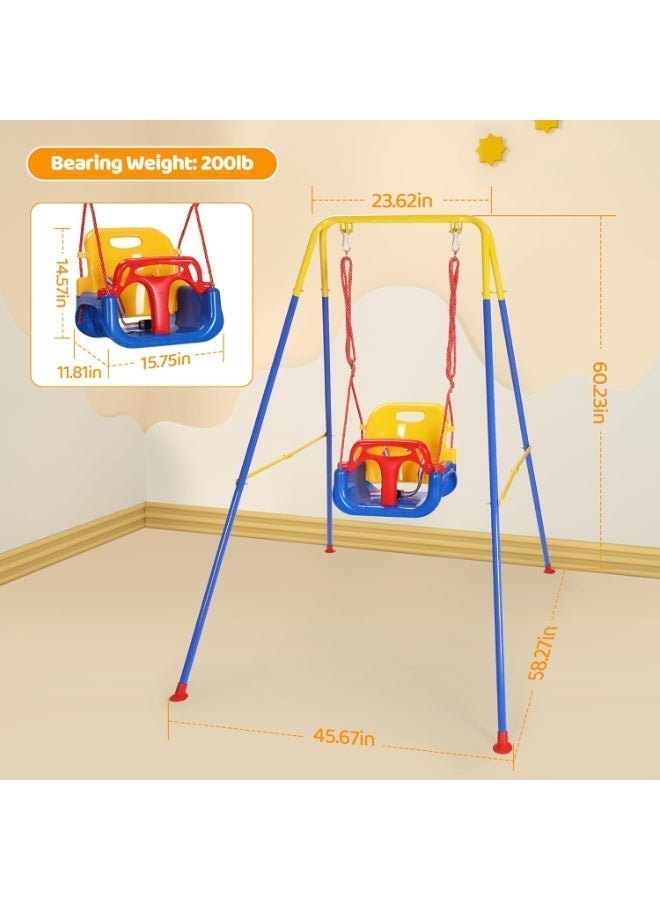A brightly colored 3-in-1 baby swing that is adjustable and detachable to suit various stages of a child's growth, featuring a sturdy safety belt. - Image 3