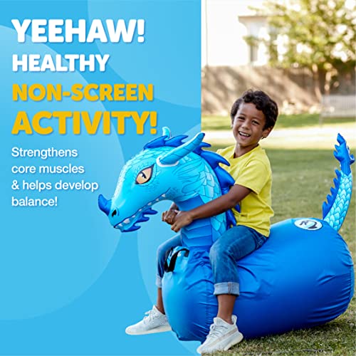 WADDLE Hip Hoppers Large Bouncy Hopper Inflatable Hopping Animal Bouncer, Supports Up to 250 Pounds, Ages 5 and Up (Blue Dragon) - Image 3