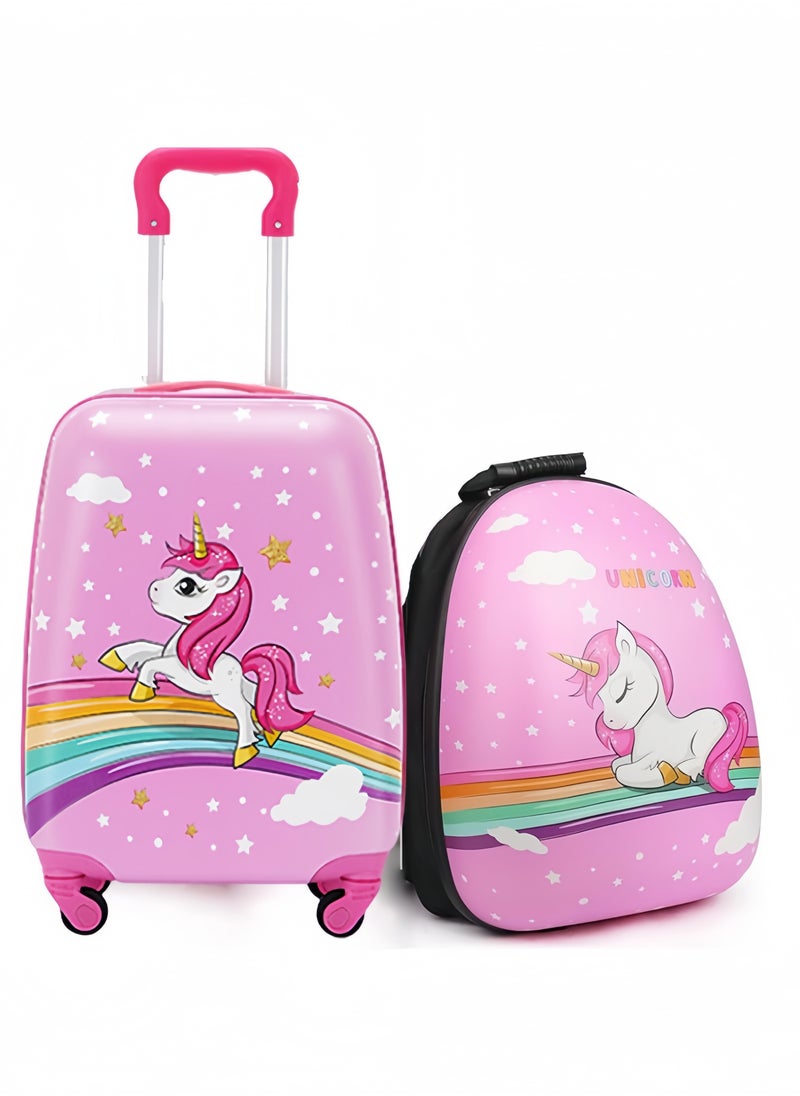 GGEROU Kids Trolley Case, 18" Kids Luggage and 15" Backpack, Kid's Hard Shell Travel Luggage Set, Lightweight Travel Luggage Suitcase for Boys Girls, Roller Travel Suitcase Carry-On (Pink)  - Image 1
