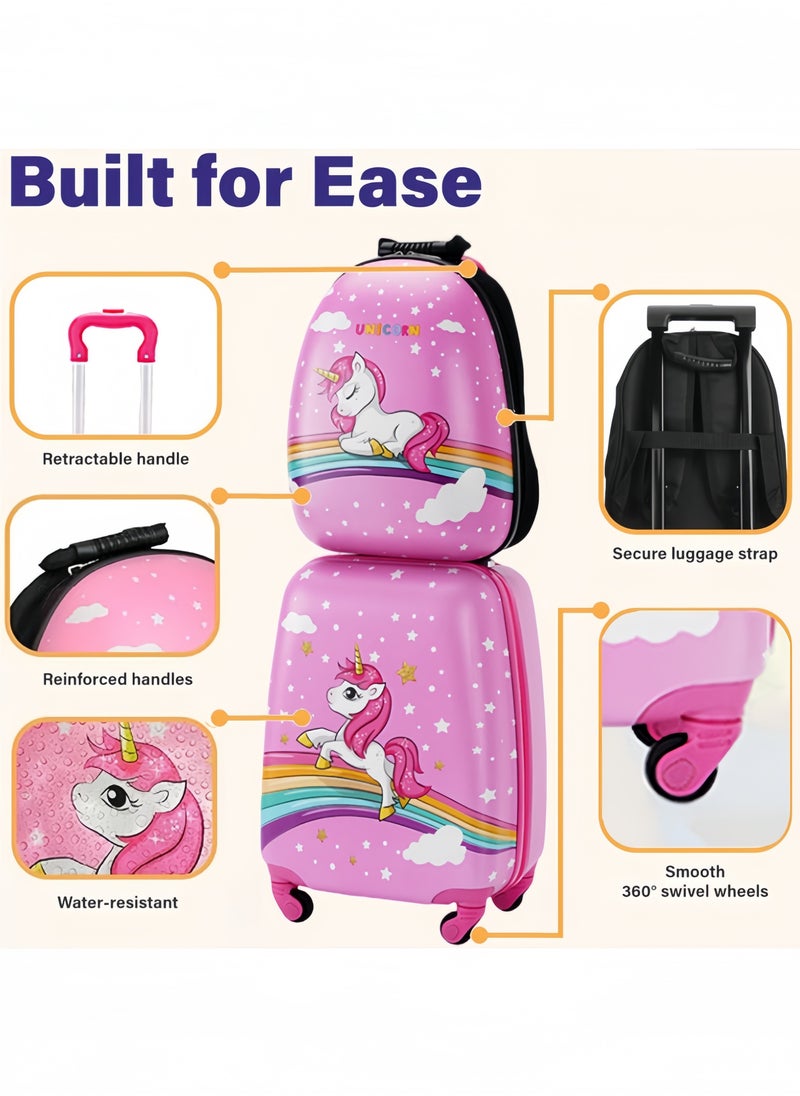 GGEROU Kids Trolley Case, 18" Kids Luggage and 15" Backpack, Kid's Hard Shell Travel Luggage Set, Lightweight Travel Luggage Suitcase for Boys Girls, Roller Travel Suitcase Carry-On (Pink)  - Image 2