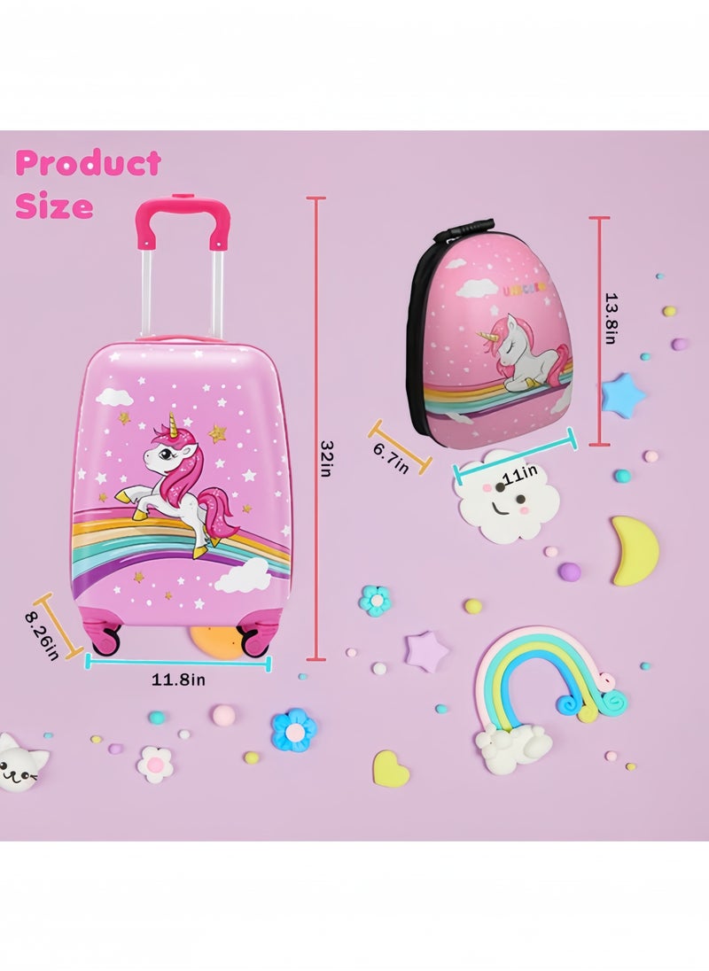 GGEROU Kids Trolley Case, 18" Kids Luggage and 15" Backpack, Kid's Hard Shell Travel Luggage Set, Lightweight Travel Luggage Suitcase for Boys Girls, Roller Travel Suitcase Carry-On (Pink)  - Image 3