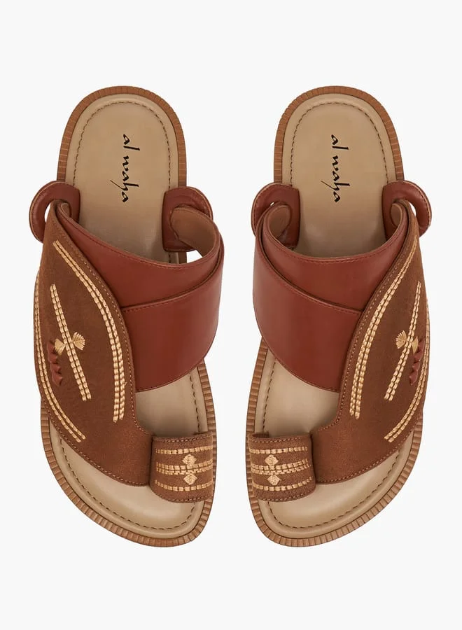 الواحة Boys Embroidered Slip-On Arabic Sandals with Toe Loop