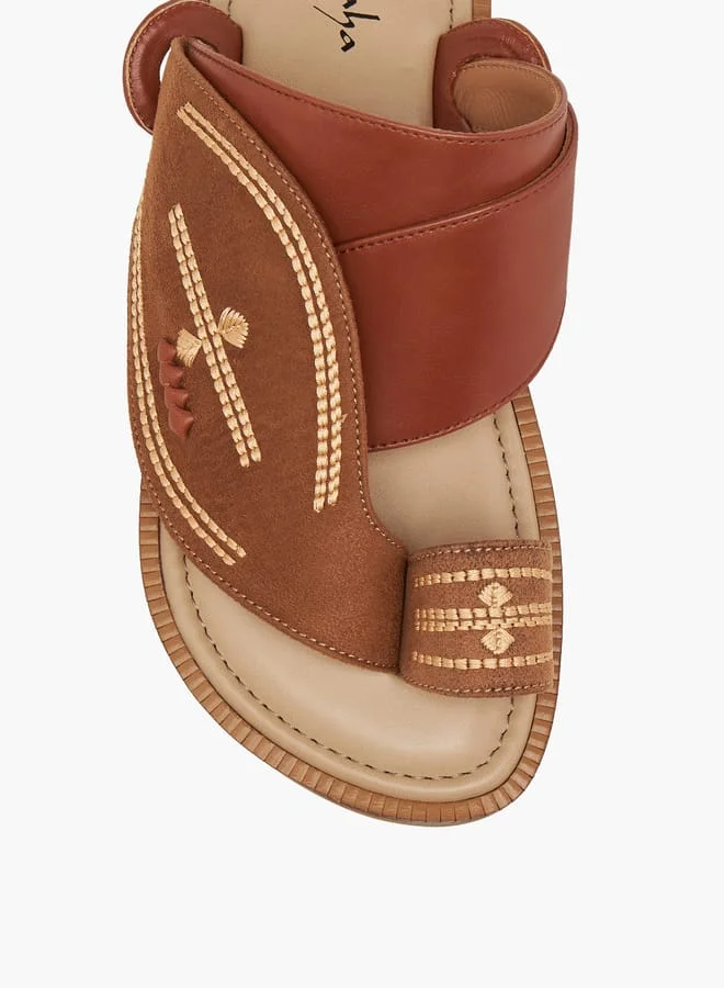 Al Waha Boys Embroidered Slip-On Arabic Sandals with Toe Loop