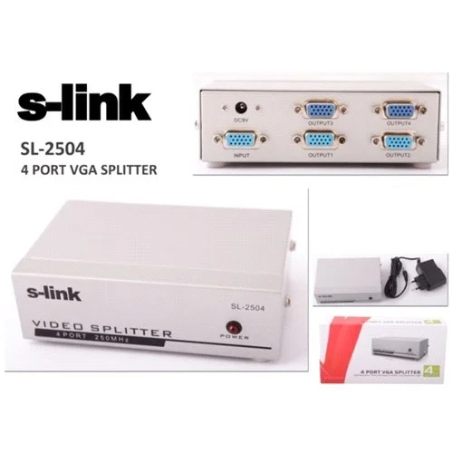 S Link SL-2504 4 Vga 250Mhz Monitor Splitter