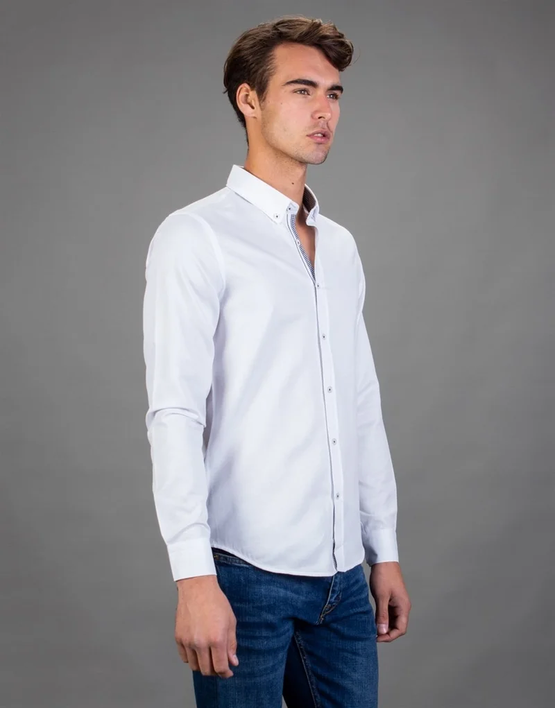 تودورس Slim Fit Plain White Sports Men's Shirt