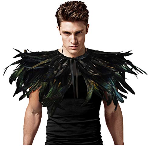 L'VOW Gothic Black Feather Shrug Cape Shawl Halloween Costume for Men (Style -04) - Image 3