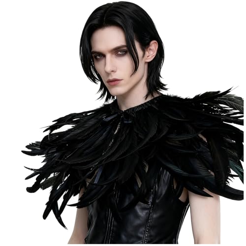 L'VOW Gothic Black Feather Shrug Cape Shawl Halloween Costume for Men (Style -04) - Image 2