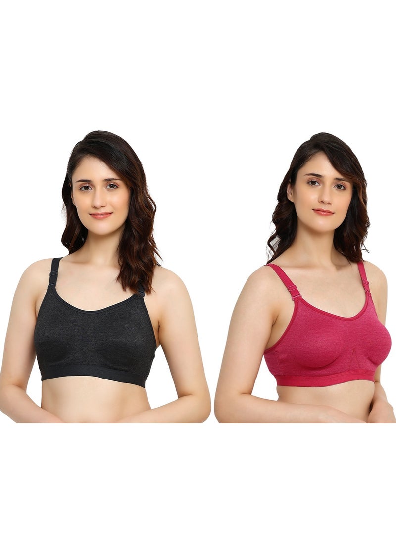 عبوة من 2 حمالة صدر نسائية للفتيات المراهقات مصنوعة من مادة البولي قطن الناعمة مع حشوة قابلة للإزالة وكأس مصبوب وتغطية كاملة بدون أسلاك وتأثير منخفض ورياضة البيلاتس واليوغا وصالة الألعاب الرياضية وتمارين القلب طوال اليوم