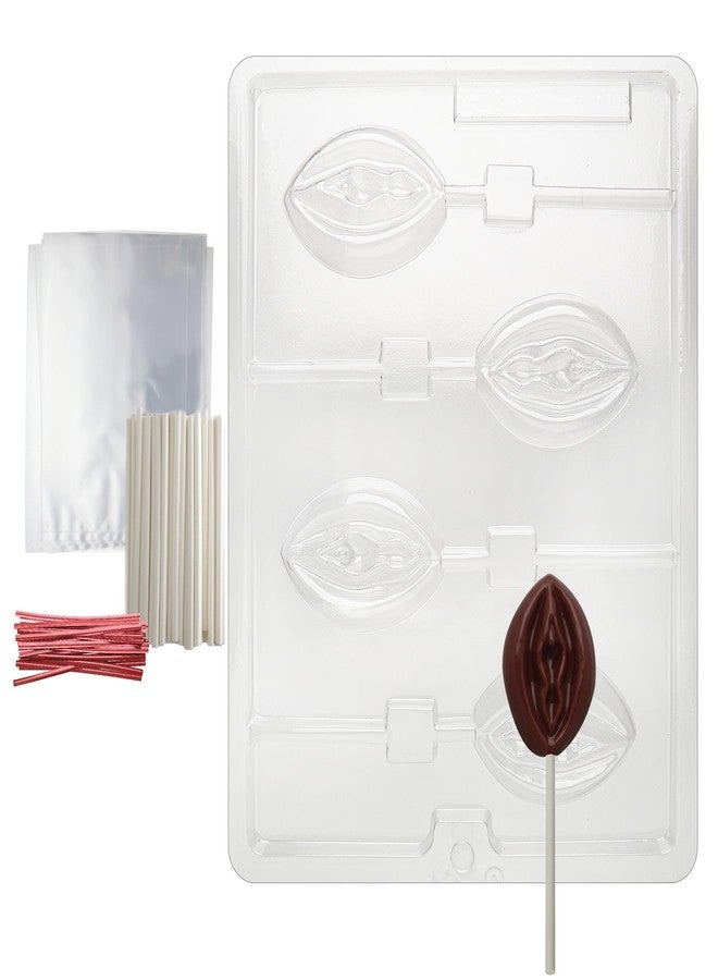 Cybrtrayd 45StK25R-XX525 Lady Lolly Adult Chocolate Candy Mold with Lollipop Supply Bundle, Includes 25 Lollipop Sticks, 25 Cello Bags and 25 Red Twist Ties, Black - Image 1