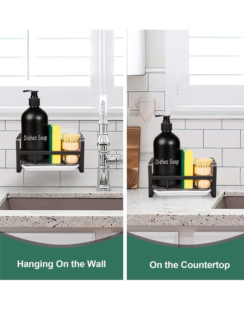 Aideli Sponge Holder for Kitchen Sink- Stainless Steel Kitchen Sink Caddy for Organizing Sponge, Brush & Soap Dish Dispenser, Kitchen Sink Organizer Rack with Adhesive or Counter top, Black - Image 3