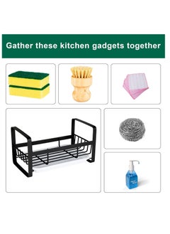 Aideli Sponge Holder for Kitchen Sink- Stainless Steel Kitchen Sink Caddy for Organizing Sponge, Brush & Soap Dish Dispenser, Kitchen Sink Organizer Rack with Adhesive or Counter top, Black  - Image 4