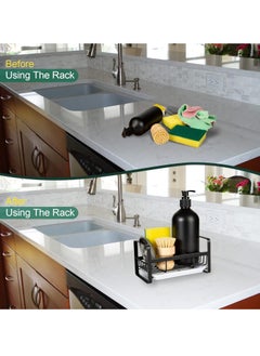 Aideli Sponge Holder for Kitchen Sink- Stainless Steel Kitchen Sink Caddy for Organizing Sponge, Brush & Soap Dish Dispenser, Kitchen Sink Organizer Rack with Adhesive or Counter top, Black  - Image 5