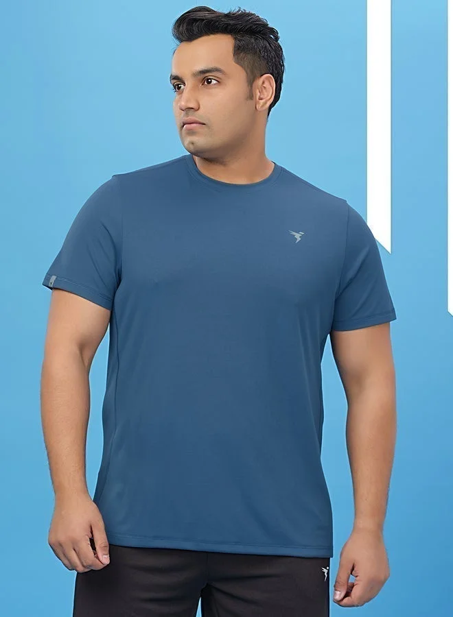 Technosport Technosport Plus Blue Solid Crew Neck Slim Fit T-Shirt
