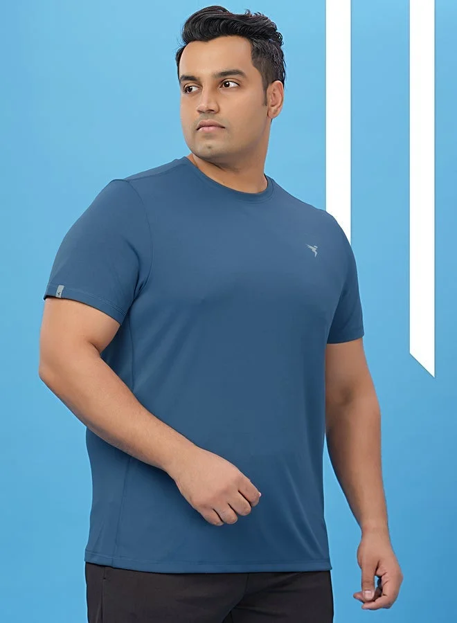 Technosport Technosport Plus Blue Solid Crew Neck Slim Fit T-Shirt