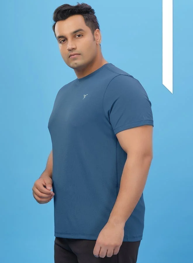 Technosport Technosport Plus Blue Solid Crew Neck Slim Fit T-Shirt