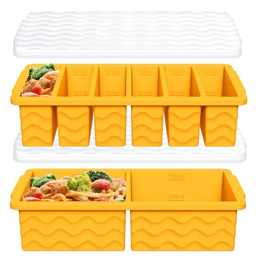 Doasuwish 2-Pack Silicone Freezer Trays with Lid, 2 Large 2-Cup(500ml) & 6 Small 1/2-Cup(125ml) Soup Freezer Container Molds, Ice Cube Tray For Meal Prep & Freezing Soup, Stews, Sauces, Oven & Dishwasher-Safe - Image 1