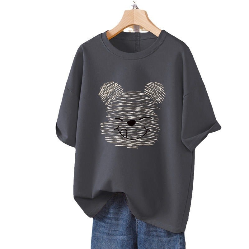 Design Sense Oversize Short-Sleeved T-Shirt Women'S Summer Plus Size Loose American Style Retro Cartoon Bear Half-Sleeved Top - Image 5