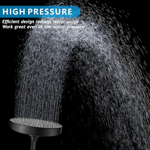 Nuodan High Pressure Rain Shower Head with 11 Extension Arm High Flow Rainfall Showerhead Luxury Modern Look Pressure Boosting Round Matte Black - Image 3