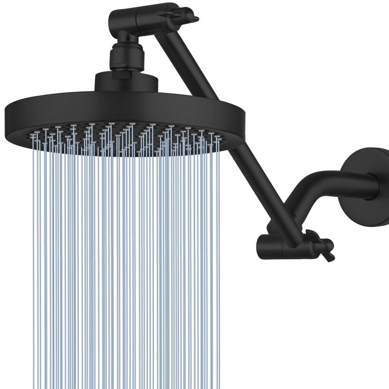 Nuodan High Pressure Rain Shower Head with 11 Extension Arm High Flow Rainfall Showerhead Luxury Modern Look Pressure Boosting Round Matte Black - Image 2