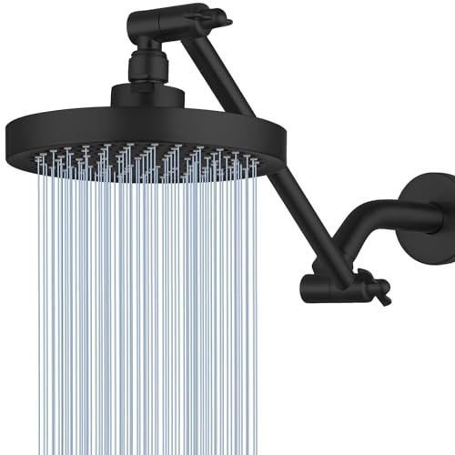 Nuodan High Pressure Rain Shower Head with 11 Extension Arm High Flow Rainfall Showerhead Luxury Modern Look Pressure Boosting Round Matte Black - Image 1