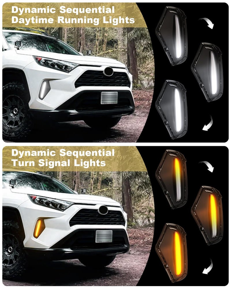 TBHOO LED Fog Lights Kit for Toyota RAV4 2019-2025 LE XLE Hybrid SE XSE DRL Daytime Running Lights Amber Turn Signal Fog Lamps Assemblies - Image 4