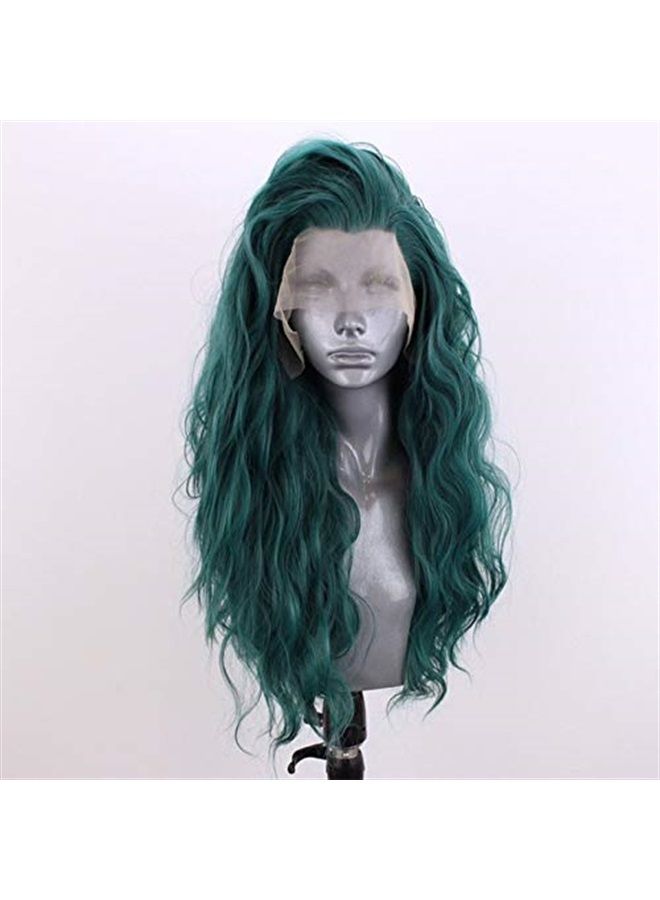 Choshim Hair Green Color Synthetic Lace Front Wig Heat Resistant Fiber Long Curly Wavy Fashion Style Free Part Green Lace Wig 24inches Water Wave Party Wig - Image 1