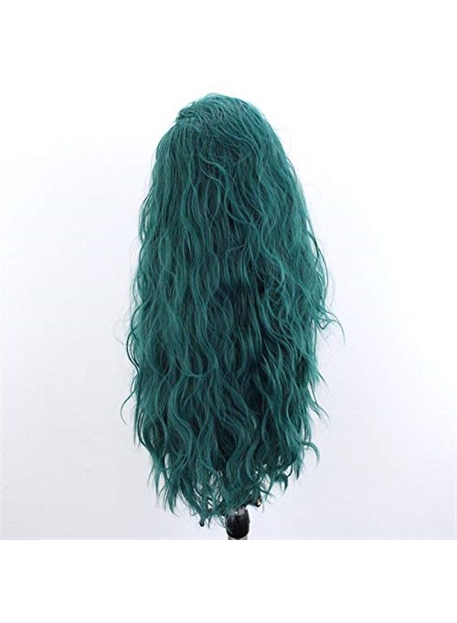 Choshim Hair Green Color Synthetic Lace Front Wig Heat Resistant Fiber Long Curly Wavy Fashion Style Free Part Green Lace Wig 24inches Water Wave Party Wig - Image 3